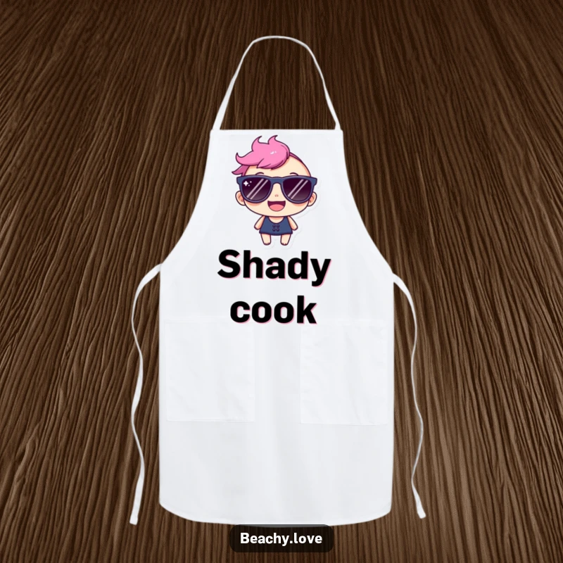 Funny apron featuring a happy character in oversized sunglasses with a beaming smile, ready for culinary adventures.