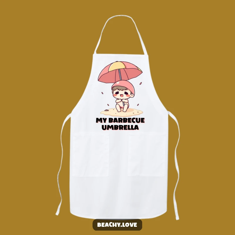 Funny Kawaii Beach Umbrella Struggle Apron - Hilarious Kitchen Disaster Wear