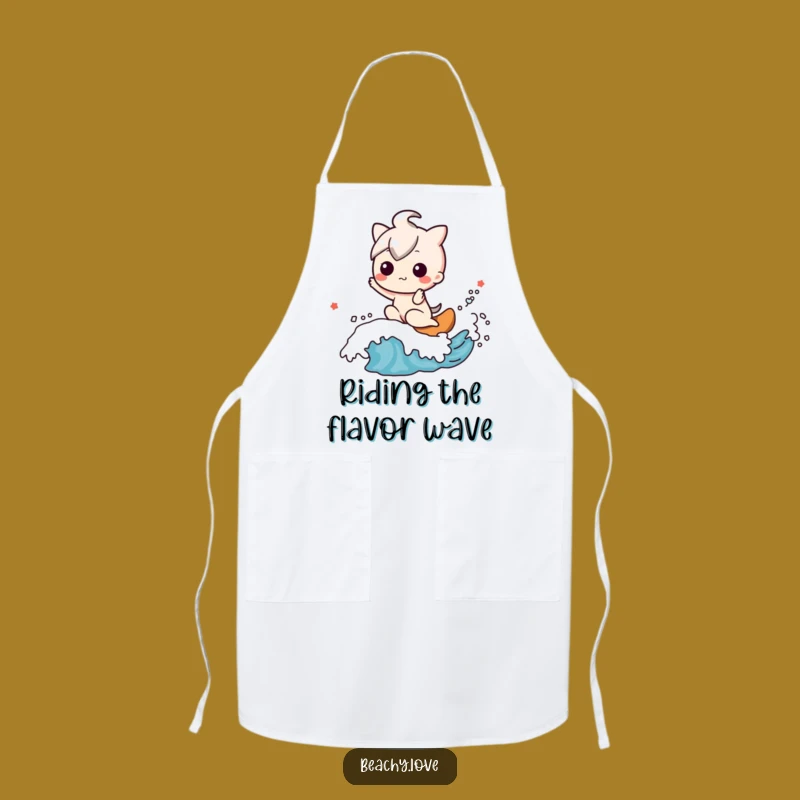Funny Kawaii Surfer Apron: Happy Wave Rider Character for Kitchen Fun Gift