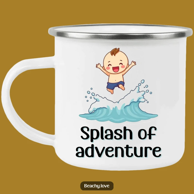 Funny Splash Camping Mug: Cheerful Figure's Outdoor Adventure