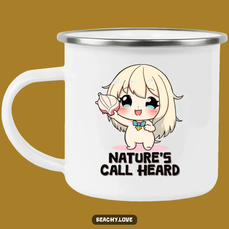 Funny Seashell Listener Camping Mug - Hopeful Character Outdoor Gift