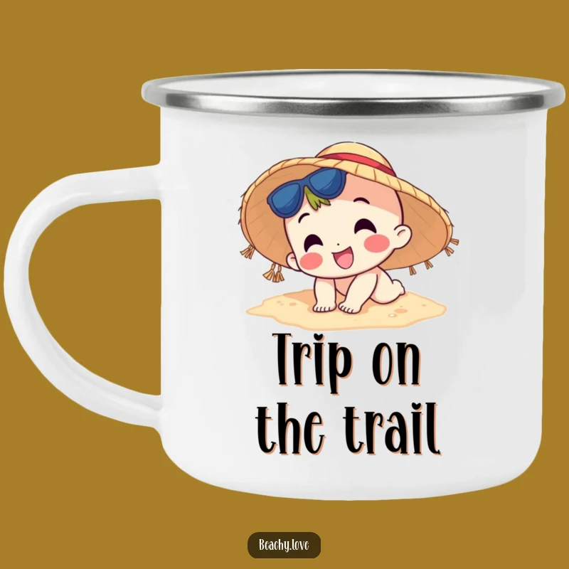 Funny Tripping Character Camping Mug - Hilarious Beach Gag Enamel Cup