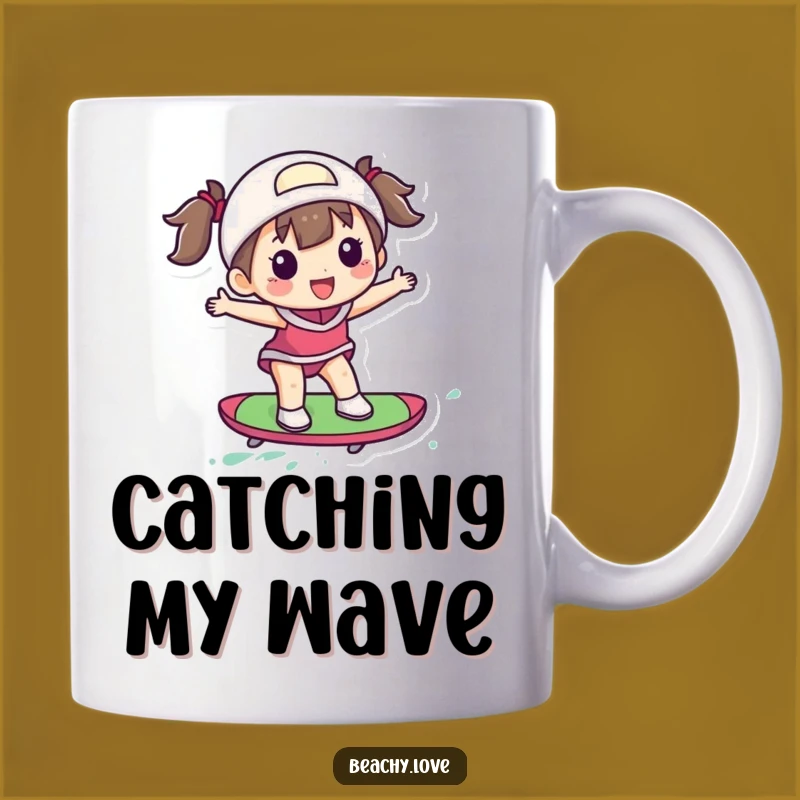 Funny Surfing Mug: Delighted Figure's Colorful Ride Gift
