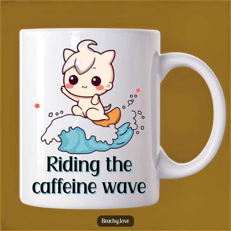 Funny Kawaii Surfer Mug: Happy Wave Rider Character for a Joyful Gift