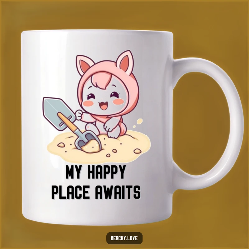 Funny Kawaii Shoveler Mug: Joyful Sand Digging Character for a Hilarious Gift
