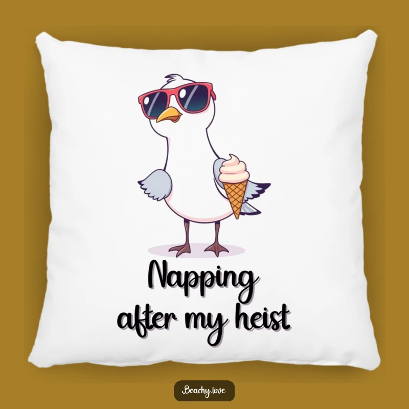 Funny Seagull Pillow - Sunglasses Bandit Comfort, Beach Humor Accent