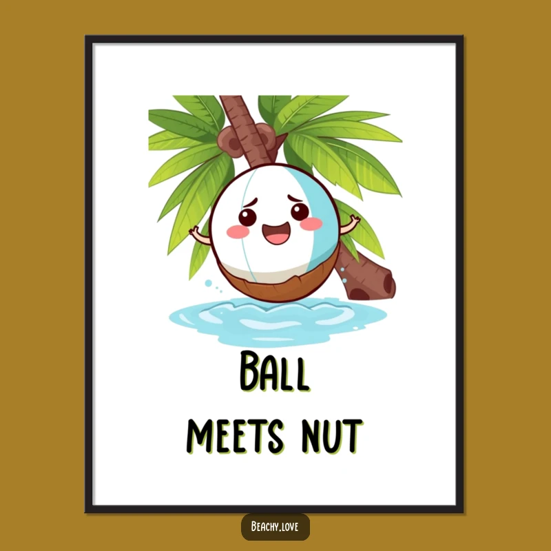 Funny Beach Ball Coconut Digital Art: Hilarious Tropical Printable Gift