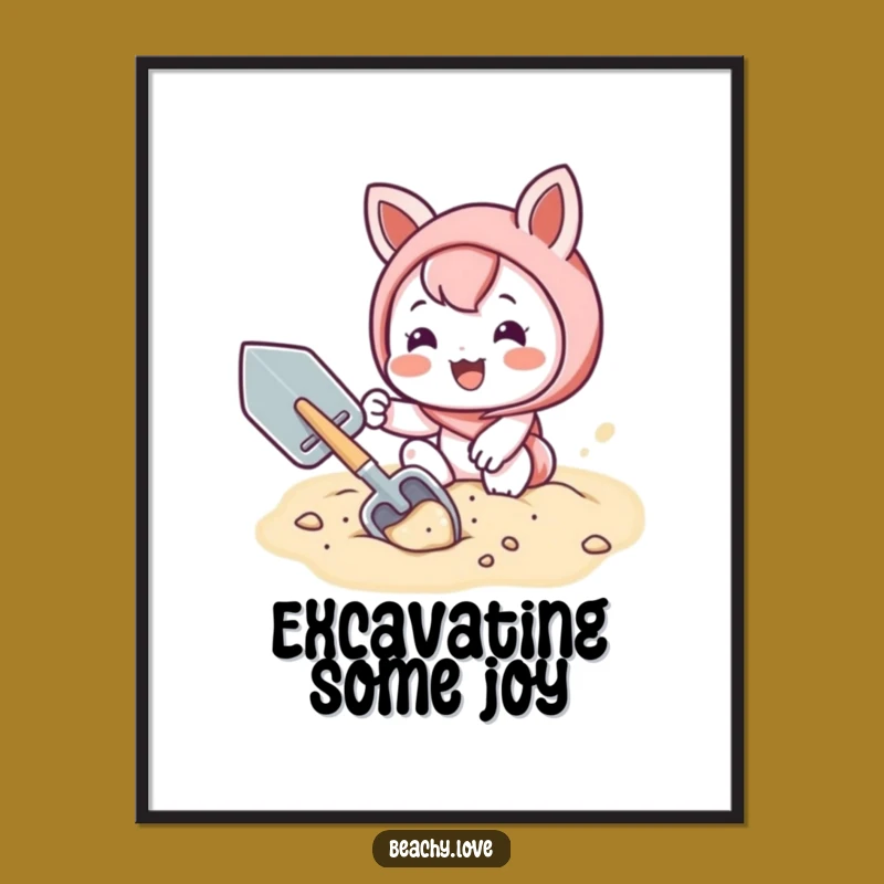 Funny Kawaii Shoveler Art Print: Joyful Sand Digging Character for Wall Decor Gift