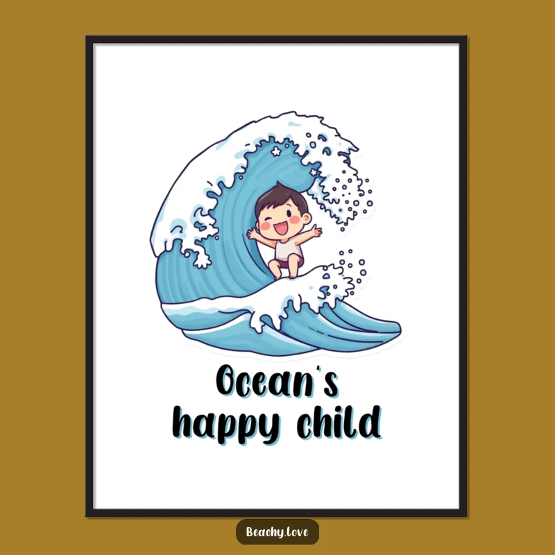 Funny Joyful Wave Rider Digital Art - Smiling Character Surfing Printable