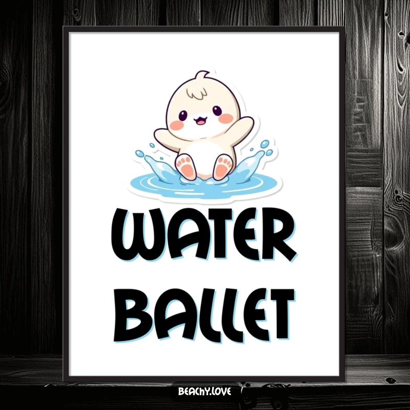 Funny kawaii character playfully splashing water with their feet, offered as a high-resolution digital art print for instant humorous decor.