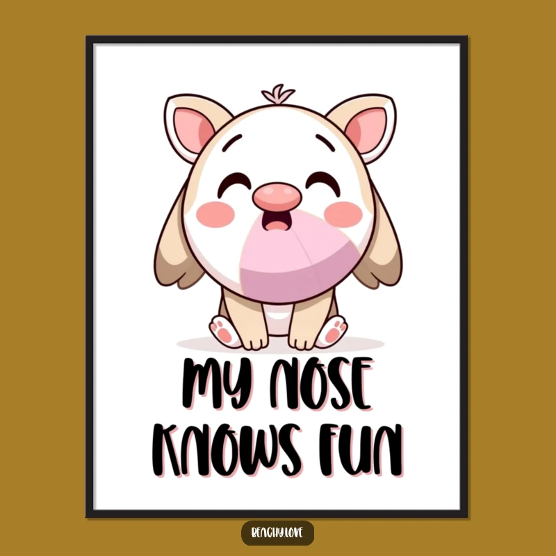 Funny Kawaii Beach Ball Nose Art Print: Surprised Character for Wall Decor Gift