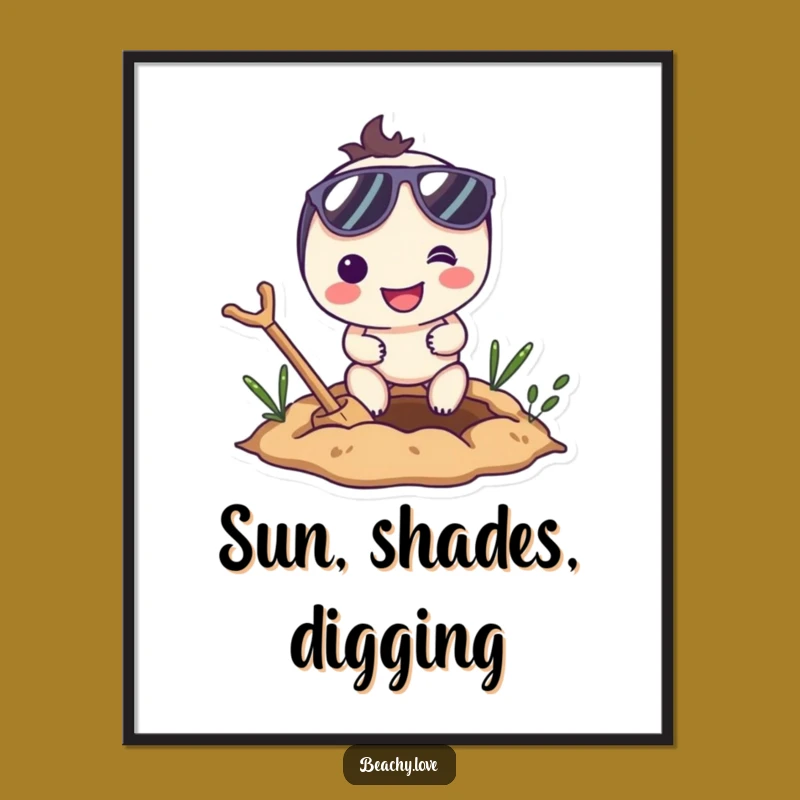 Funny Digging Character Digital Art - Smiling Sunglasses Enthusiast Printable