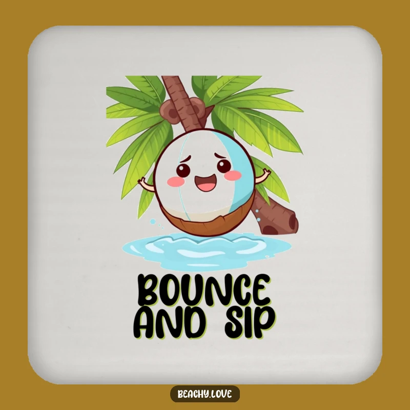 Funny Beach Ball Coconut Coaster: Tropical Humor for Your Table Gift