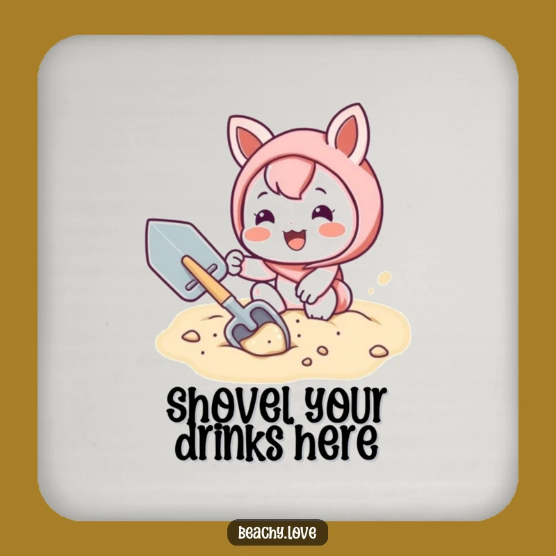 Funny Kawaii Shoveler Coaster: Joyful Sand Digging Character for Table Fun