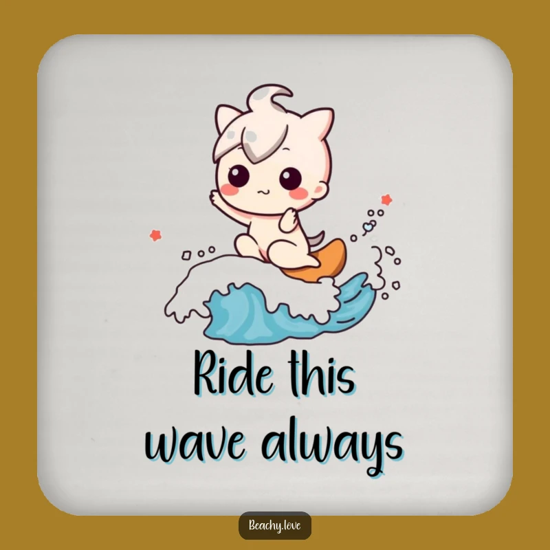 Funny Kawaii Surfer Coaster: Happy Wave Rider Character for Table Fun