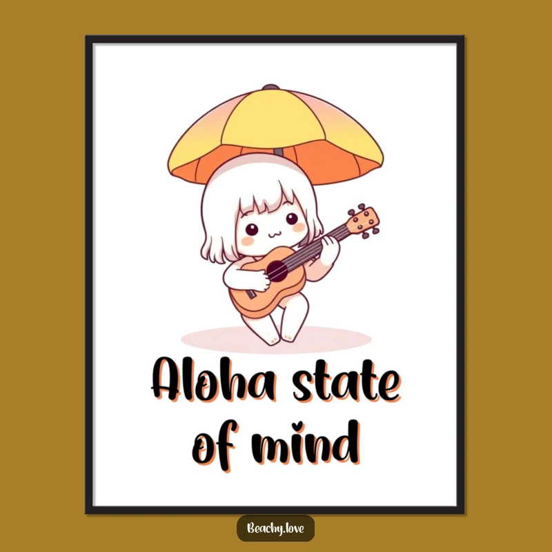 Funny Beach Ukulele Poster - Charming Character Art for Wall Decor