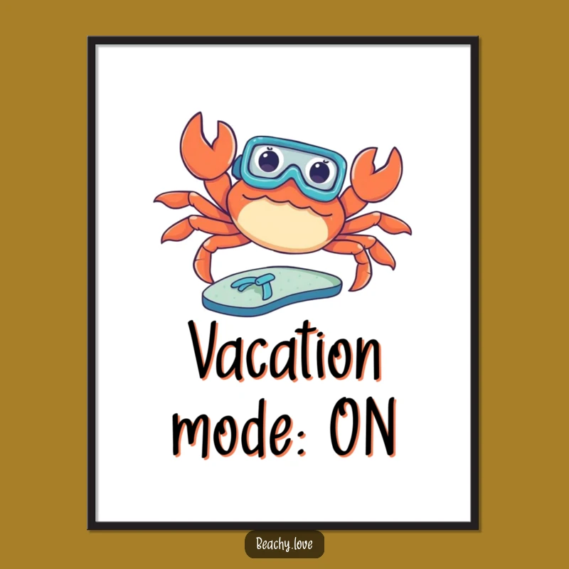Funny Crab Poster - Snorkel Sun Scene, Whimsical Beach Decor