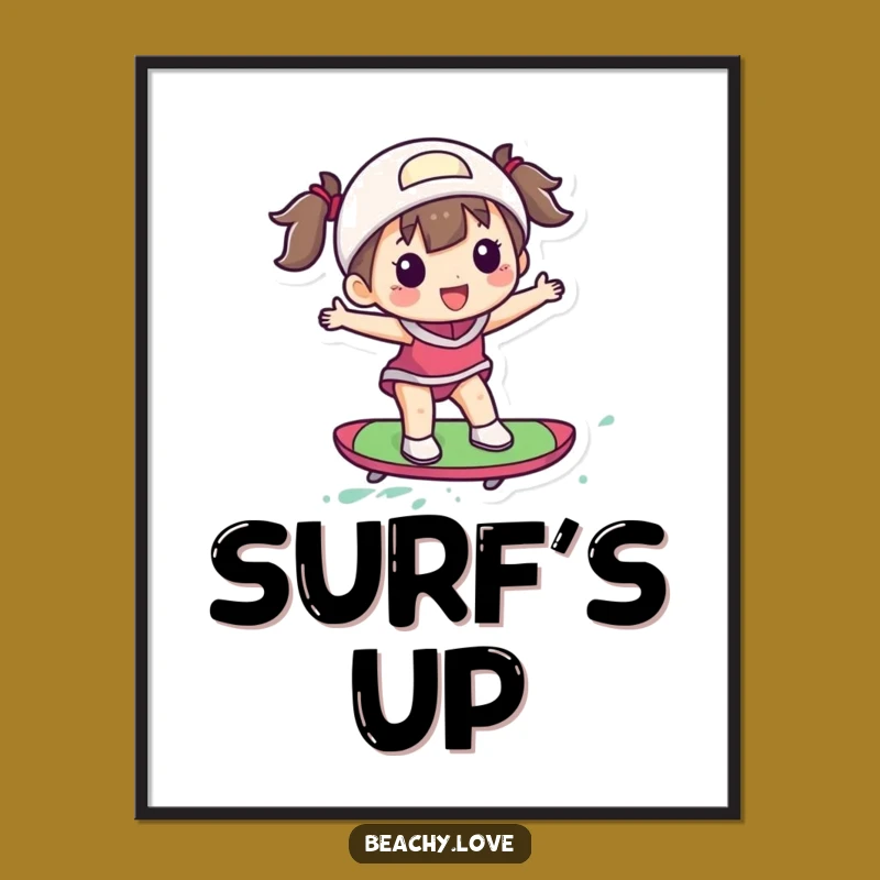 Funny Surfing Poster: Delighted Figure's Colorful Wave Art