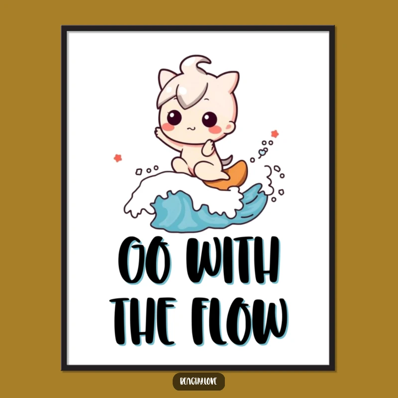Funny Kawaii Surfer Poster: Happy Wave Rider Character Art for a Cheerful Gift
