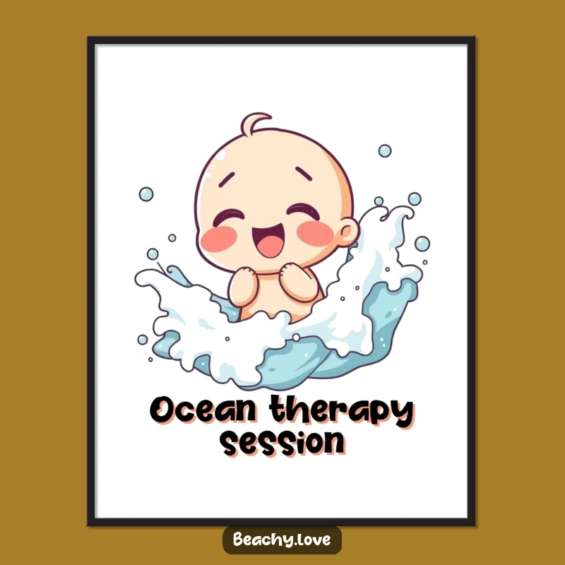 Funny Kawaii Giggling Waves Poster - Joyful Coastal Wall Art