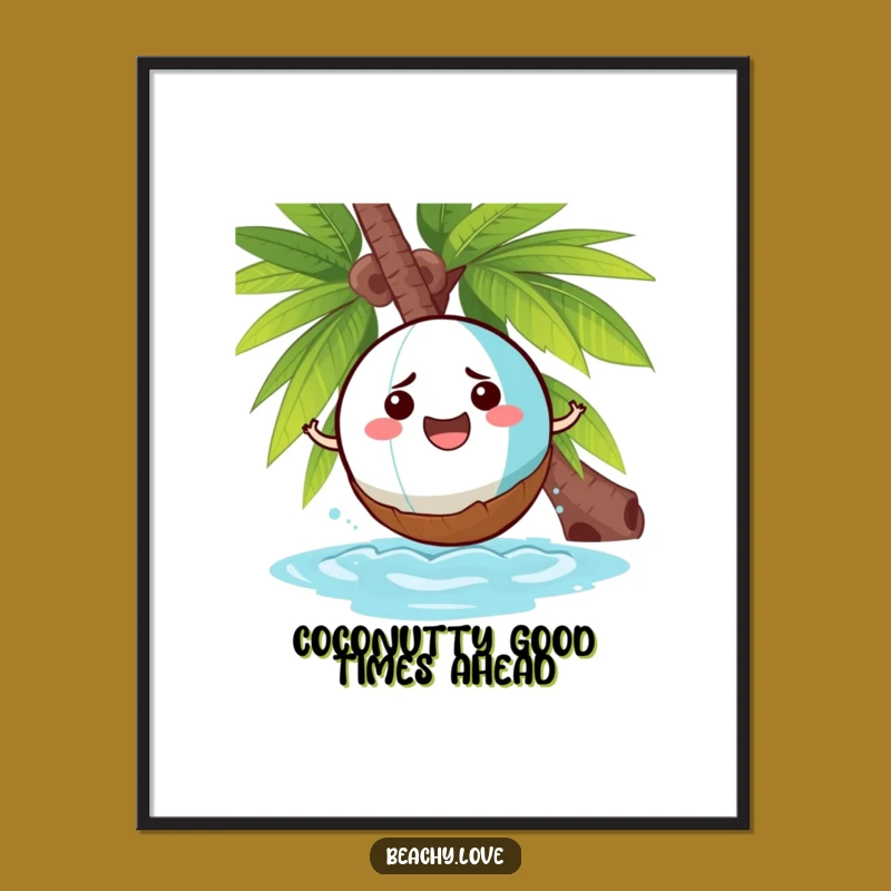 Free Printable Wall Art: Beach Ball vs Coconut, Funny Downloadable Tropical Decor.