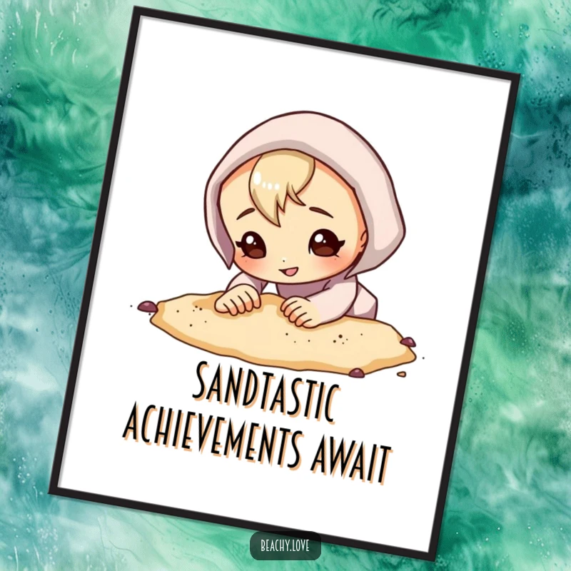 Funny Free Printable Wall Art, curious character digging in sand with a very determined grin, on a mission, amusingly focused.