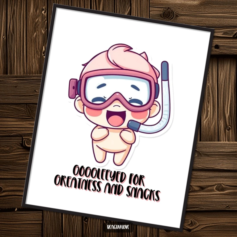 Funny Free Printable Wall Art: A giggling character wears oversized goggles and a snorkel, creating underwater fun.