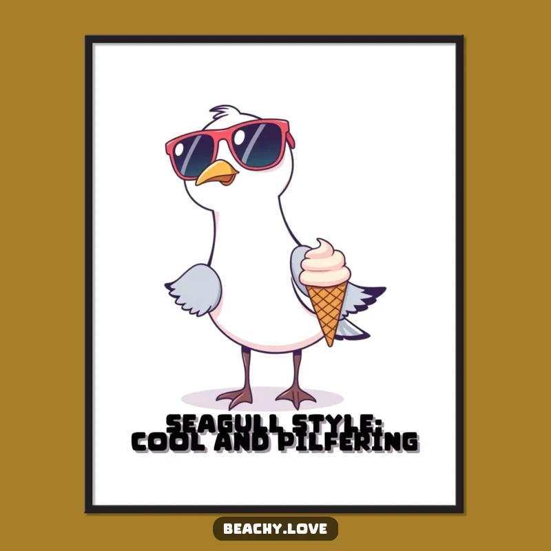 Free Printable Wall Art: Funny Seagull Ice Cream Thief - Humorous Downloadable Decor!