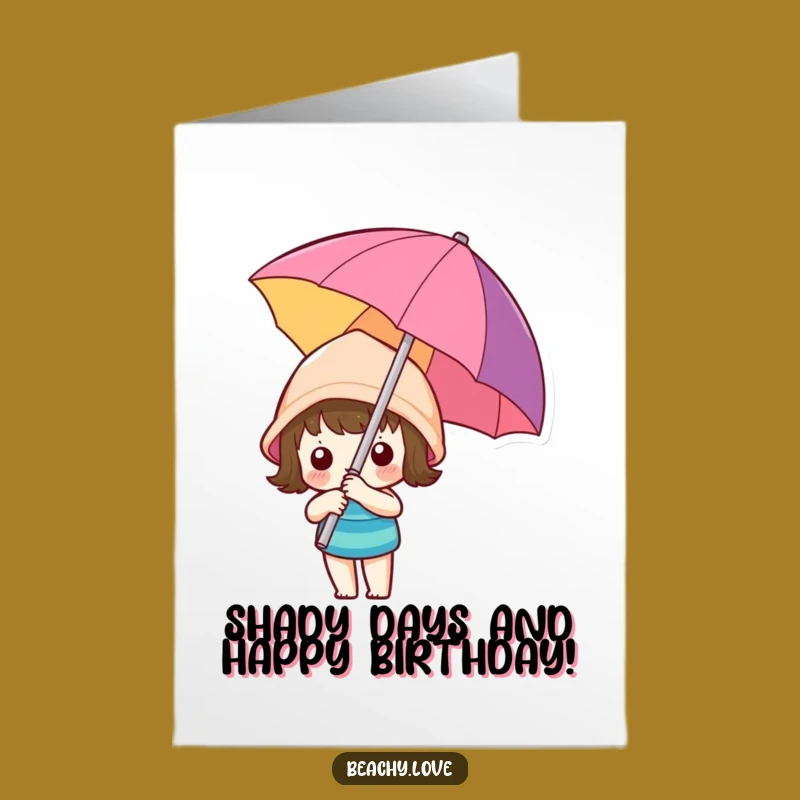 Free Printable Birthday Card: Funny Kawaii Beach Umbrella Holder Downloadable