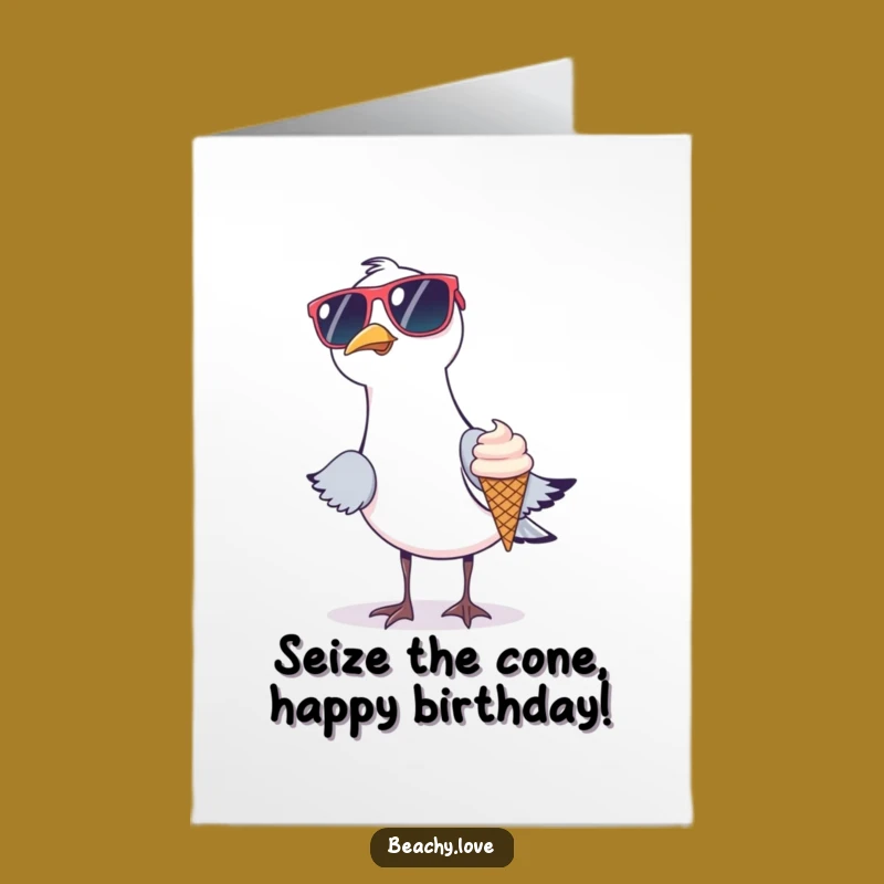 Free Printable Birthday Card: Funny Seagull Ice Cream Thief - Perfect Downloadable Gift!