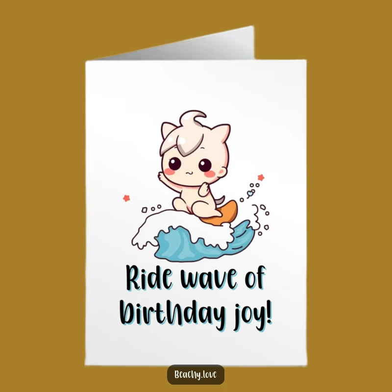 Free Printable Kawaii Wave Riding Birthday Card - Joyful DIY Gift