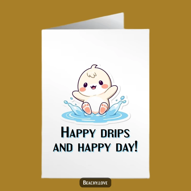 Free Printable Birthday Card: Funny Kawaii Water Splash Gift Downloadable
