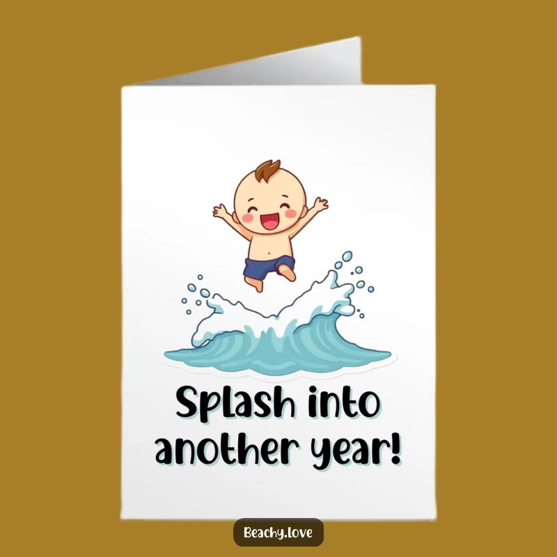 Free Printable Birthday Card: Funny Splash Figure Jumping Waves, Hilarious Downloadable Gift