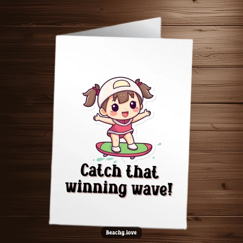Funny Free Printable Congrats Card: A joyful surfer expertly riding a small, colorful board with pure delight.