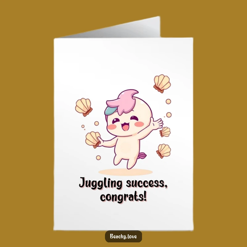 Free Printable Kawaii Seashell Juggling Congrats Card - Delightful Download