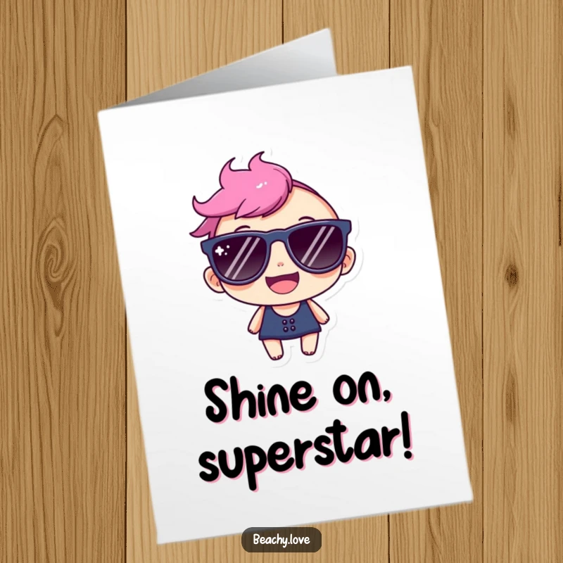 Funny Free Printable Congrats Card: A cheerful character with oversized sunglasses radiating happiness and success.