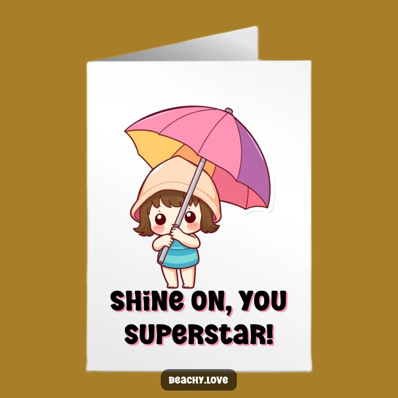 Free Printable Congrats Card: Funny Kawaii Beach Umbrella Celebration Downloadable