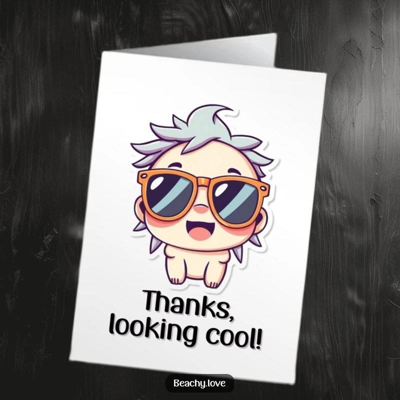 Funny Free Printable Thank You Card: Kawaii character wearing oversized sunglasses, wide smile, cool thanks, DIY.