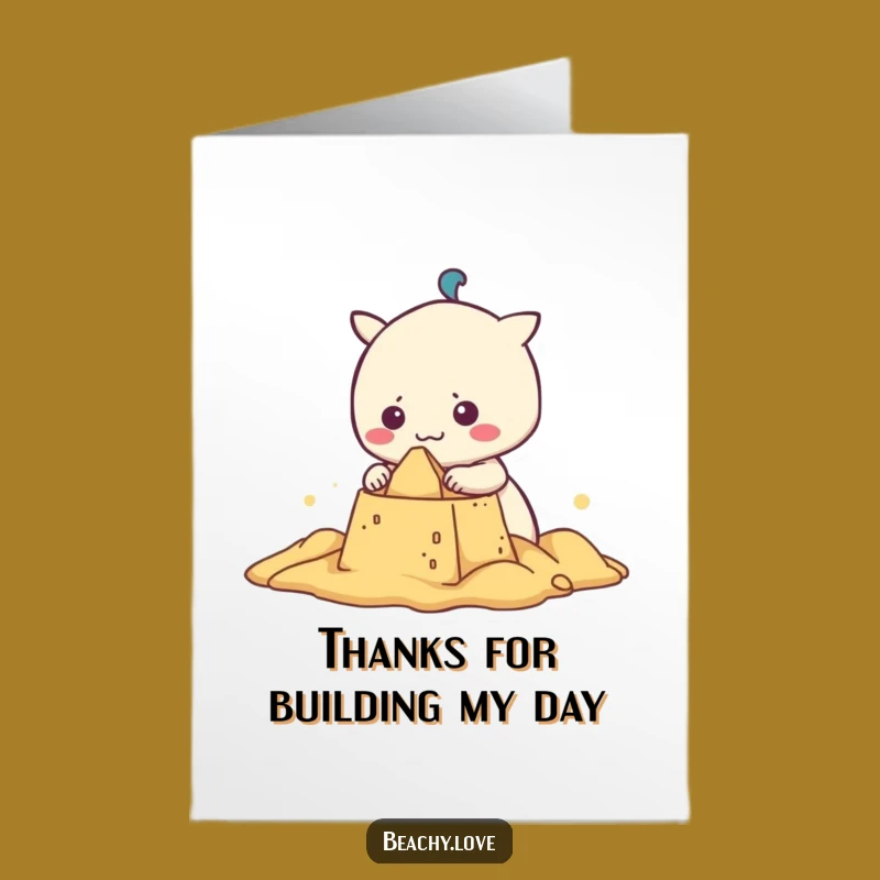 Free Printable Thank You Card: Kawaii Sandcastle Builder Expressing Gratitude Downloadable
