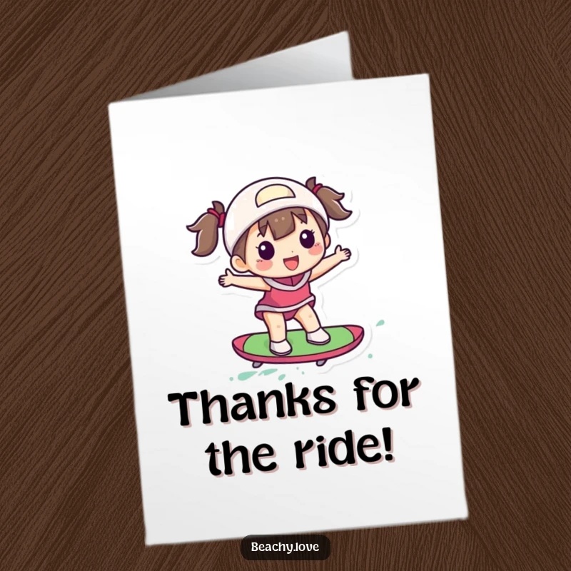 Funny Free Printable Thank You Card: A delighted figure riding a small, colorful board, embodying fun and thanks.