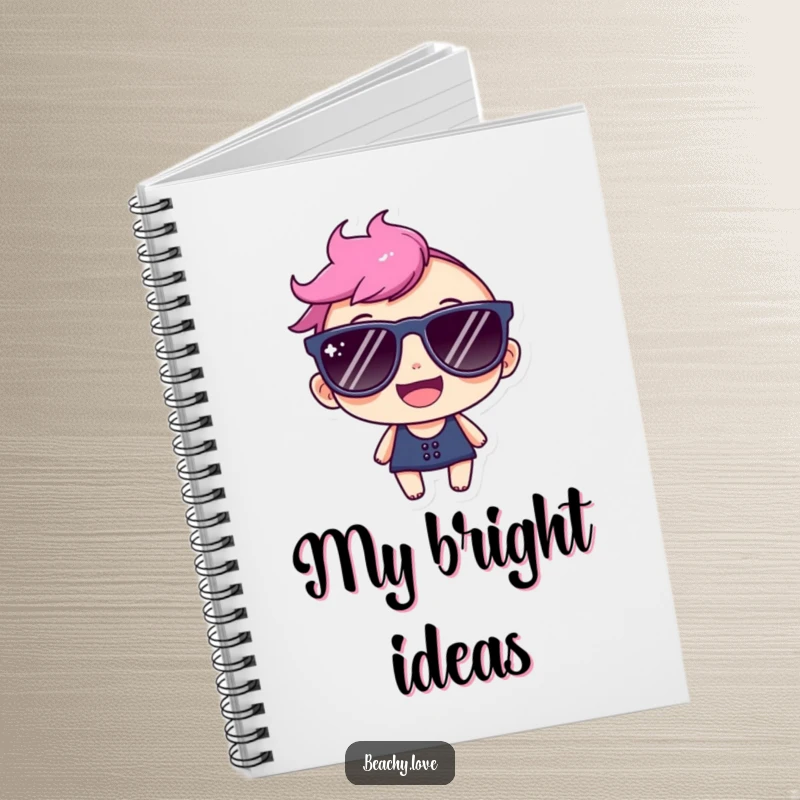 Funny notebook with a happy character wearing oversized sunglasses and a wide smile, perfect for notes and plans.