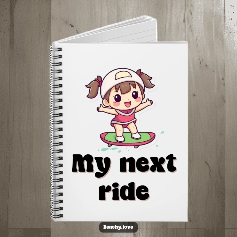 Funny notebook with a delighted figure surfing a small, colorful board, perfect for notes and doodles.