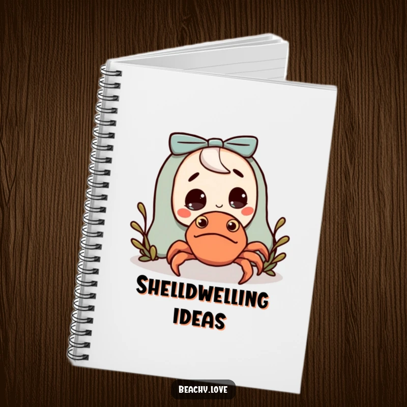 Funny notebook with a character surprised by a small, friendly hermit crab, perfect for journaling funny thoughts.
