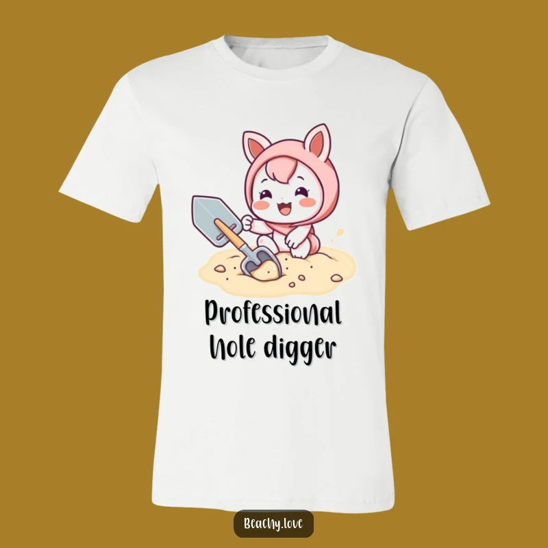 Funny Kawaii Sand Shoveler Tee: Joyful Digging Character T-Shirt for a Hilarious Gift