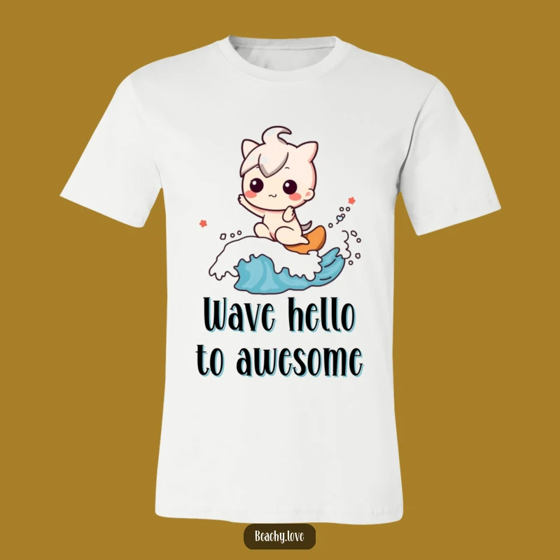 Funny Kawaii Surfer Tee: Happy Wave Rider Character Shirt for a Cool Gift