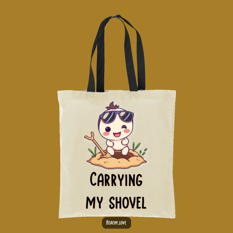 Funny Digging Character Tote Bag - Smiling Sunglasses Enthusiast Carry-all