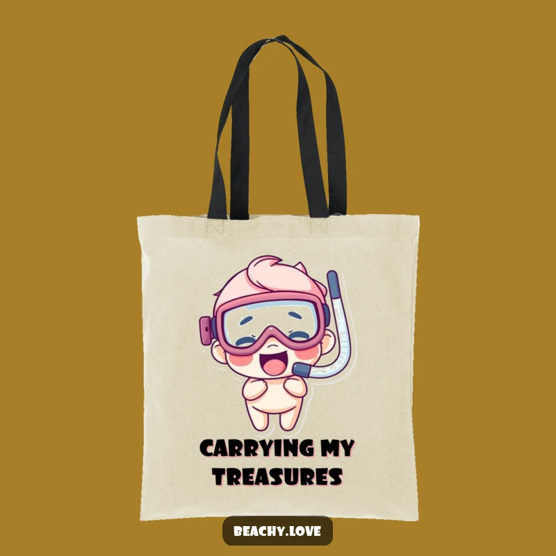 Funny Goggles Snorkel Tote Bag: Giggling Character Underwater Shopping