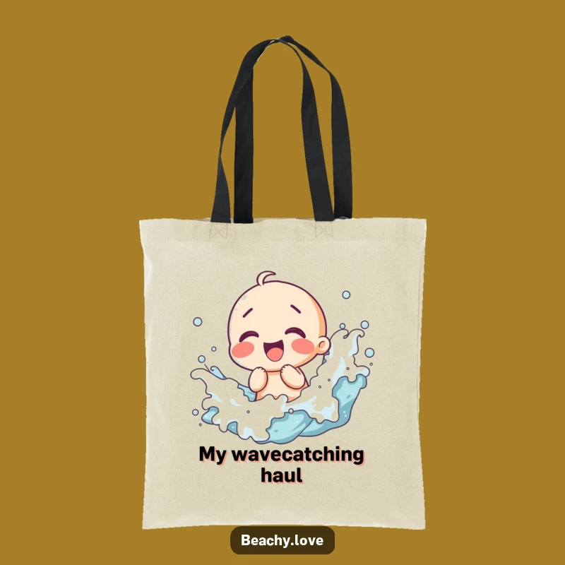 Funny Kawaii Giggling Waves Tote Bag - Your Joyful Beach Companion