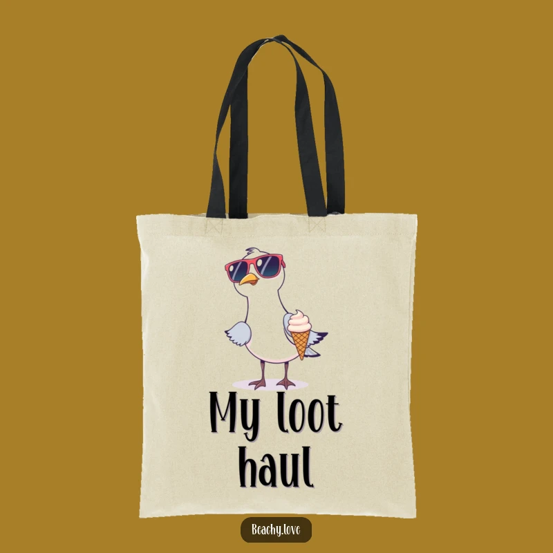 Funny Seagull Tote Bag - Ice Cream Bandit, Beach Humor Carry-All